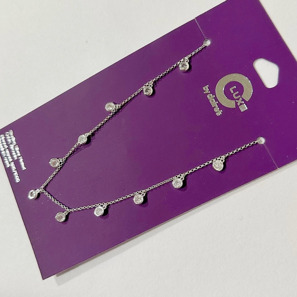 New C Luxe Claire’s Cubic Zirconia Sterling Silver Plated 18 Inch Charm Necklace